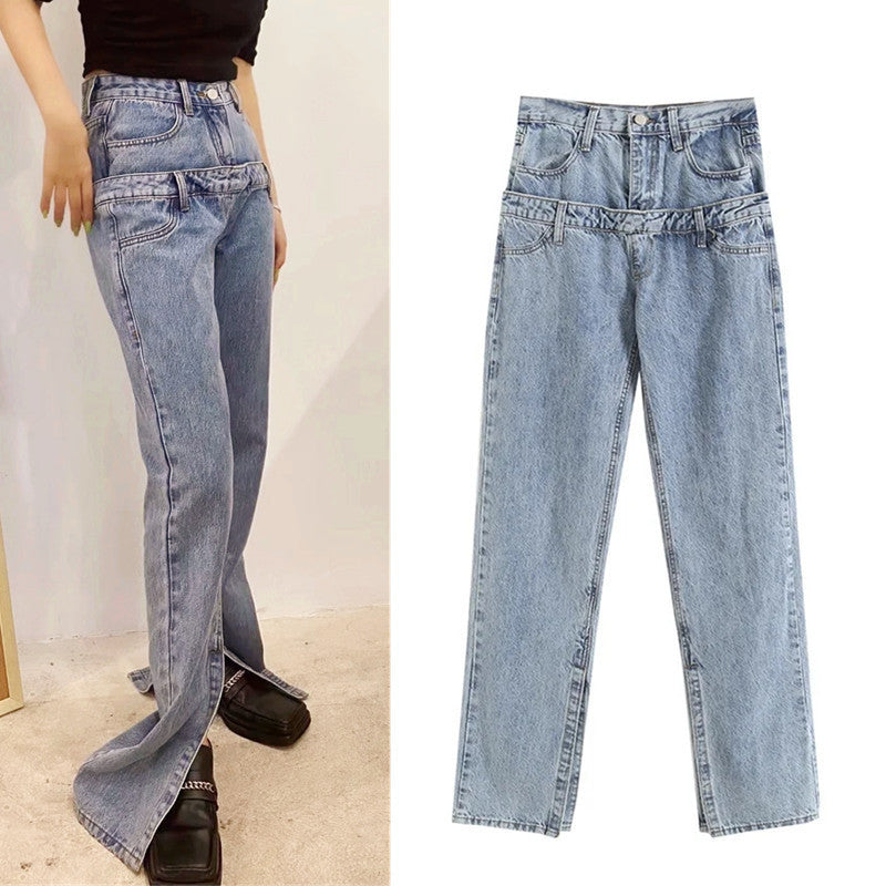 Women Jeans Fashion Patchwork Slit