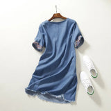 Women Dresses Summer Embroidery Loose Denim Dress