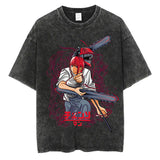 Anime Chainsaw Man Washed TShirt Men Streetwear