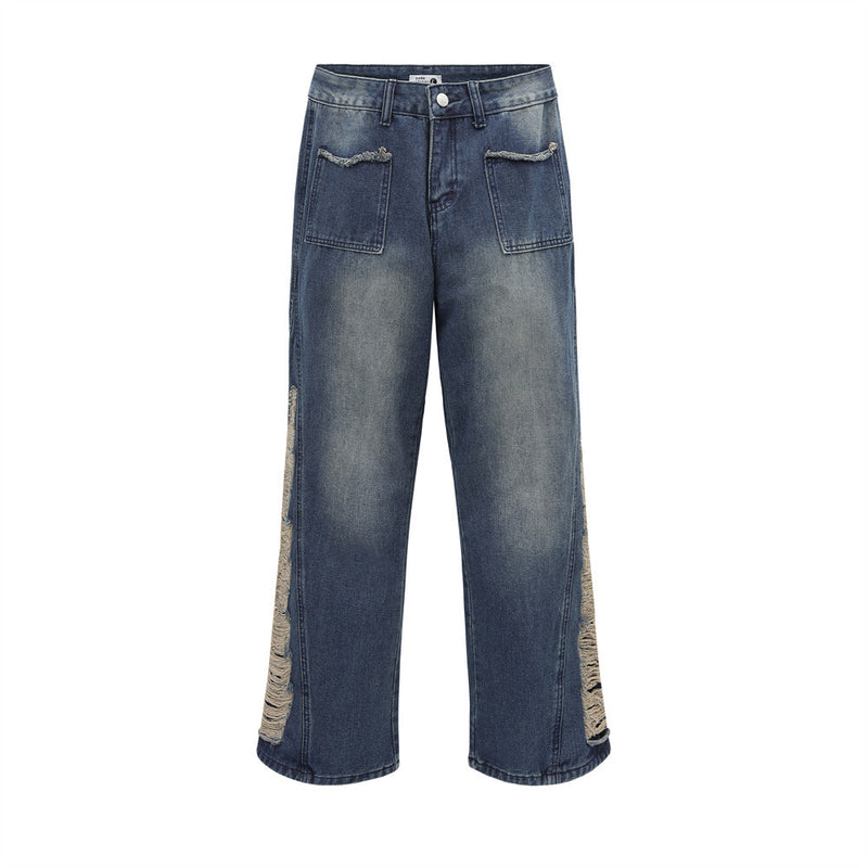 Men Jeans Ripped Special Design Burr Stitching