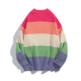 Women Sweater Retro College Style Striped Color Block Knitted Sweater