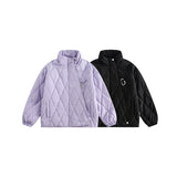 Unisex Coat Winter Cotton Dress Diamond Lattice Stand Collar Coat