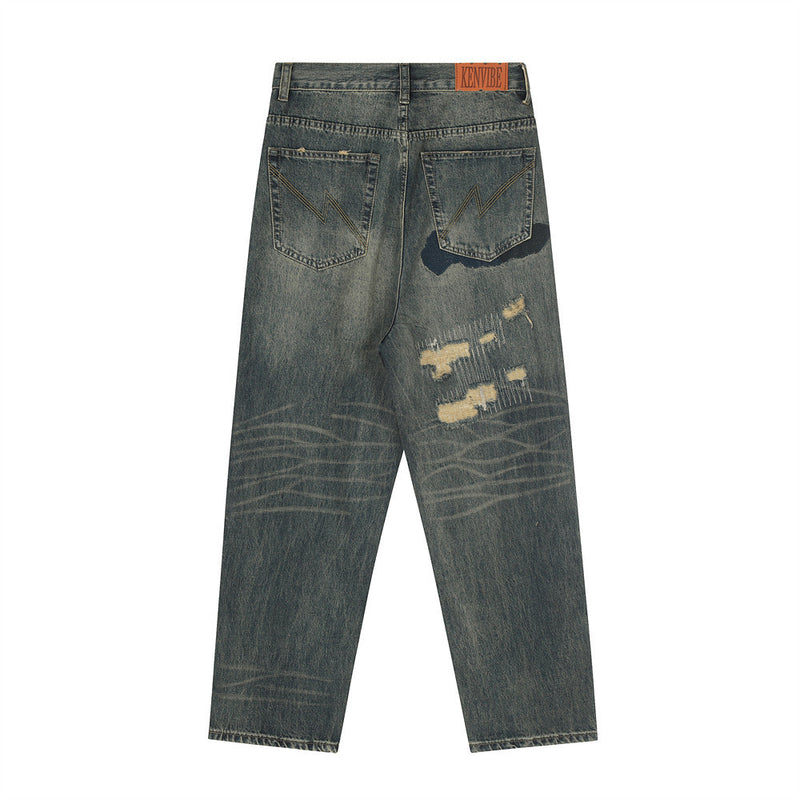 Men Jeans Hole & Patch Old Hip Hop Loose