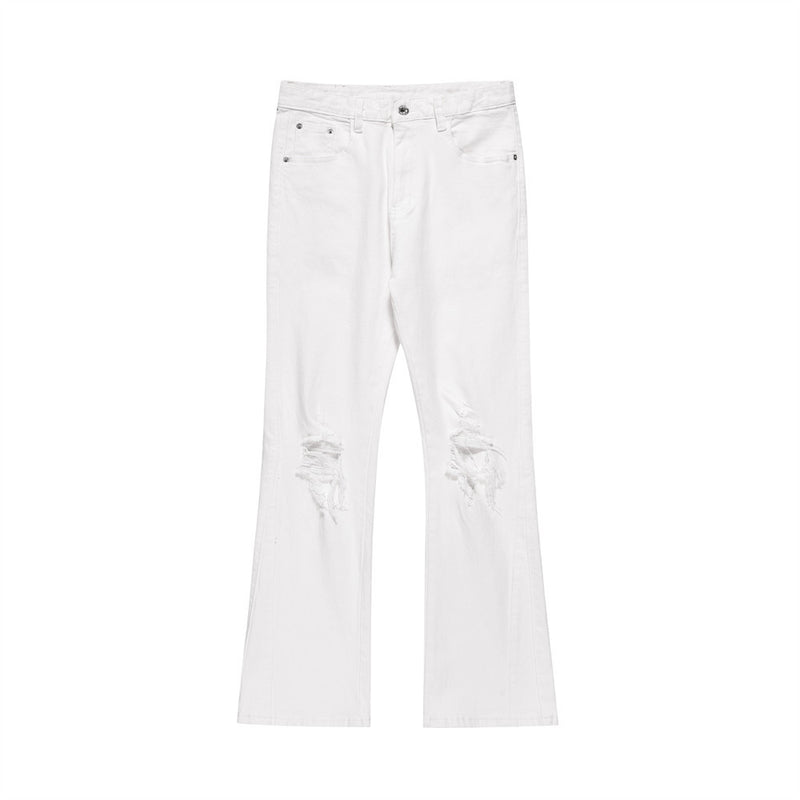 Men Jeans Ripped Bell-Bottom Pants Loose Casual