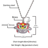 Jewelry Chinese Style Lion Dance Pendant Necklace Personality Diamond Hip Hop Style Lion dance Spectrum Far East