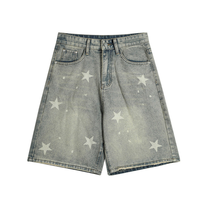 Men Jeans Five-Pointed Star Print Loose Summer All-Matching