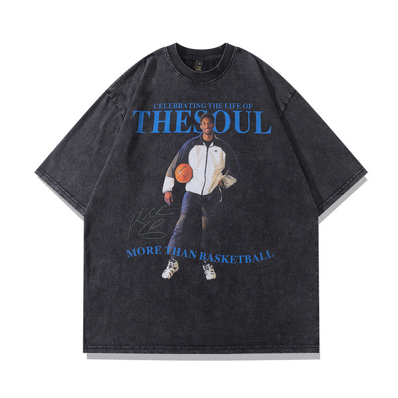Men T-shirt Portrait Printing Distressed Oversize Loose