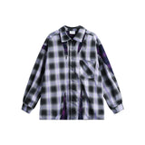 Unisex Shirt Patch Stitching Plaid Loose Casual Long Sleeves