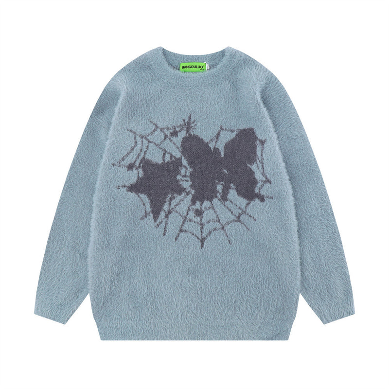 Men Sweater Spider Web Heart-Shaped Jacquard Sweater