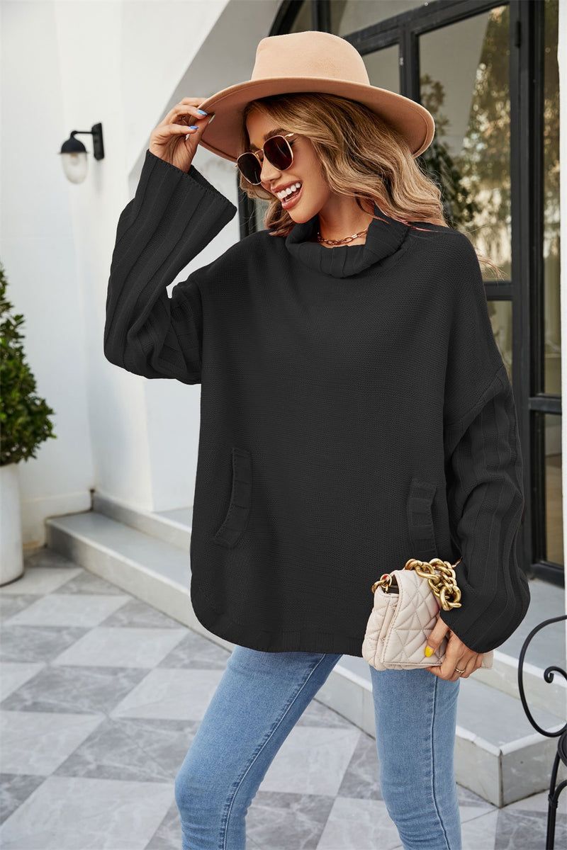 Women Pullover Sweater Solid Color Loose-Fitting Large Size Turtleneck Sweater
