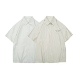 Unisex Shirt Embroidered Casual Loose Striped Cotton