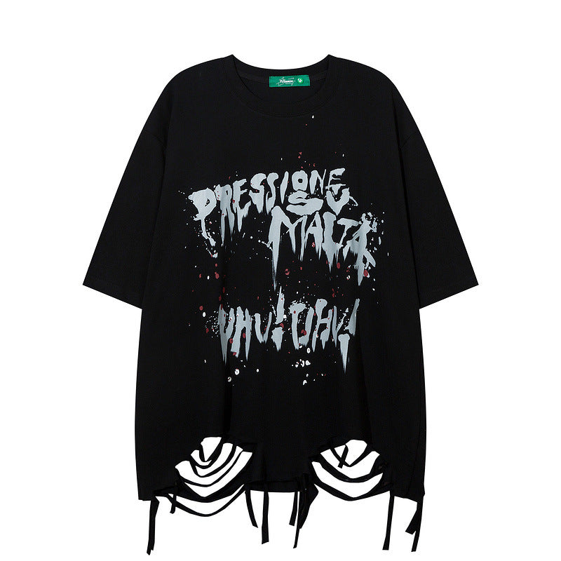 Men T-Shirt Distressed Tatted Graffiti Loose Casual