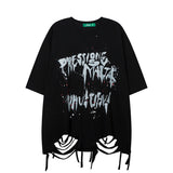 Men T-Shirt Distressed Tatted Graffiti Loose Casual