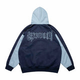 Men Fleece Lined Hoodie Cardigan Sweater Men's Winter Loose Color Contrast Patchwork Embroidered Letters