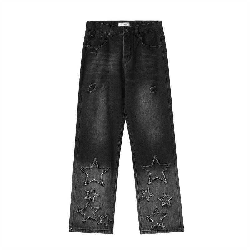 Men Jeans Gradient Five-Pointed Star Paste Cloth Embroidery