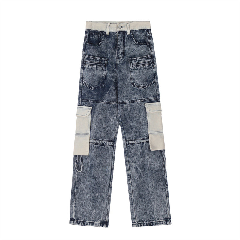 Men Jeans Patchwork Pocket Design Distressed