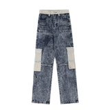 Men Jeans Patchwork Pocket Design Distressed