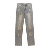 Men Jeans Ripped Leisure Loose Raw Hem Slim Fit