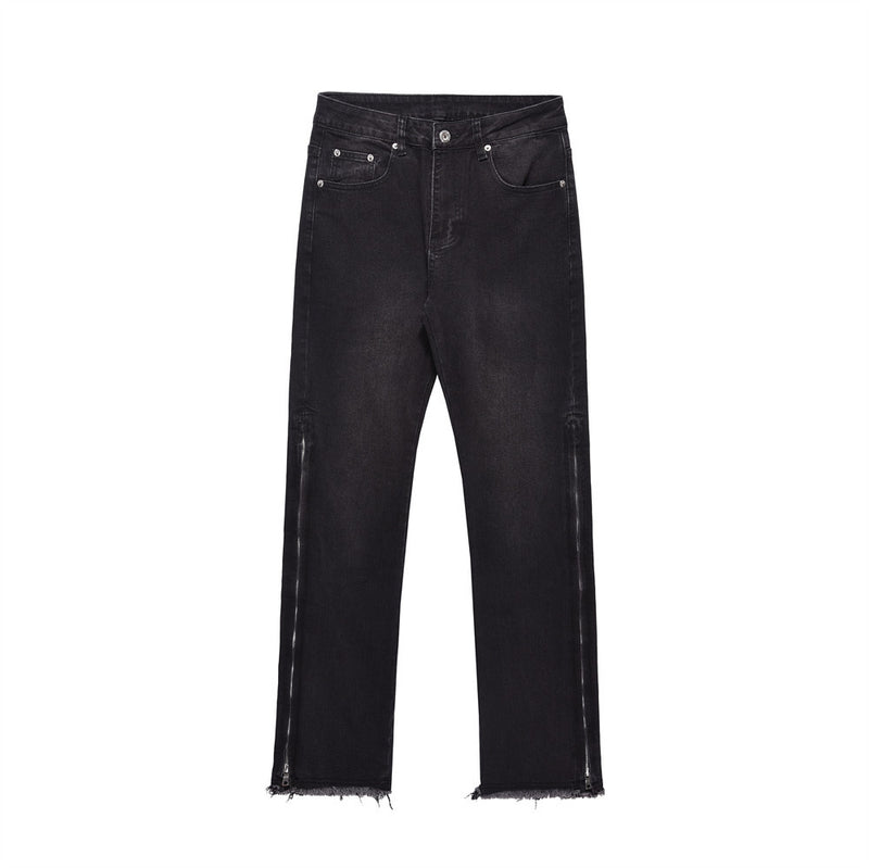 Men Jeans Distressed Frayed Zipper Slit