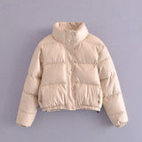 Women Cotton Coat Solid Color Simple Imitation Leather Cotton Jacket