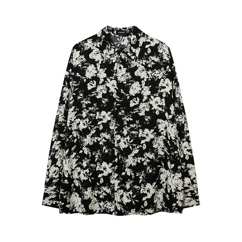 Long Sleeved Shirt Floral Print Full Loose Retro