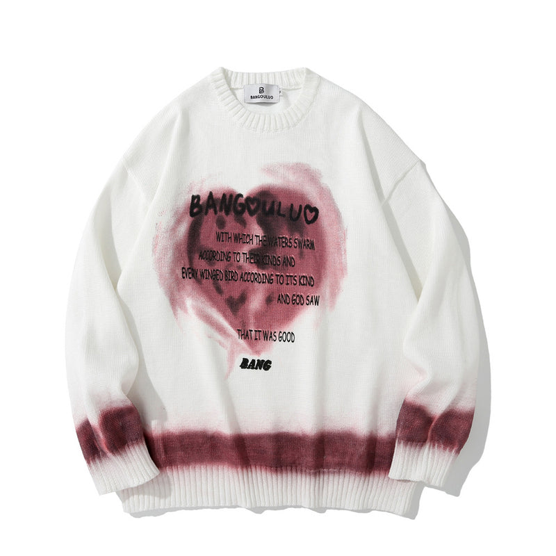 Men Sweater Heart Printing Knitwear Loose