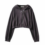 Women Hoodie Retro Loose-Fitting Cropped Casual
