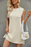 Women Pullover Sweater Knitted Dress Fashionable with Side-Slit Dress Female