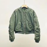 Women Cotton Coat Solid Color Retro Loose Baseball Uniform