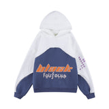 Men Fleece Lined Hoodie Patchwork Hoodie Men's Autumn and Winter Letters Puff Print Pullover