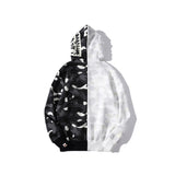 Bathing Ape Hoodie shark head black and white luminous color matching sweater