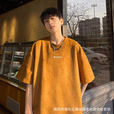 Men T Shirt Suede Summer Heavy Loose Casual