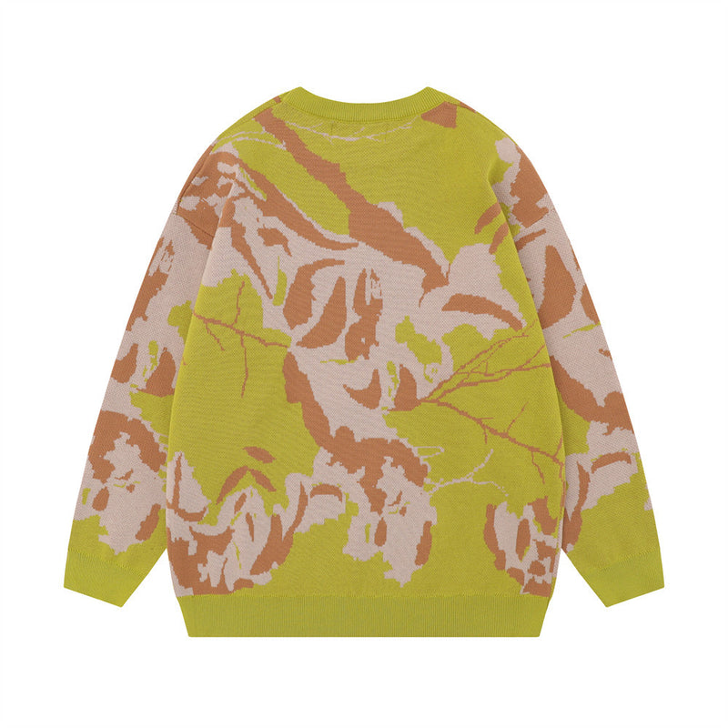 Men Sweater Butterfly Jacquard round Neck Knitted Sweater Loose