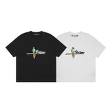 Palm Angle T Shirts Parrot Letter Print Couple High Street Loose Half Sleeve