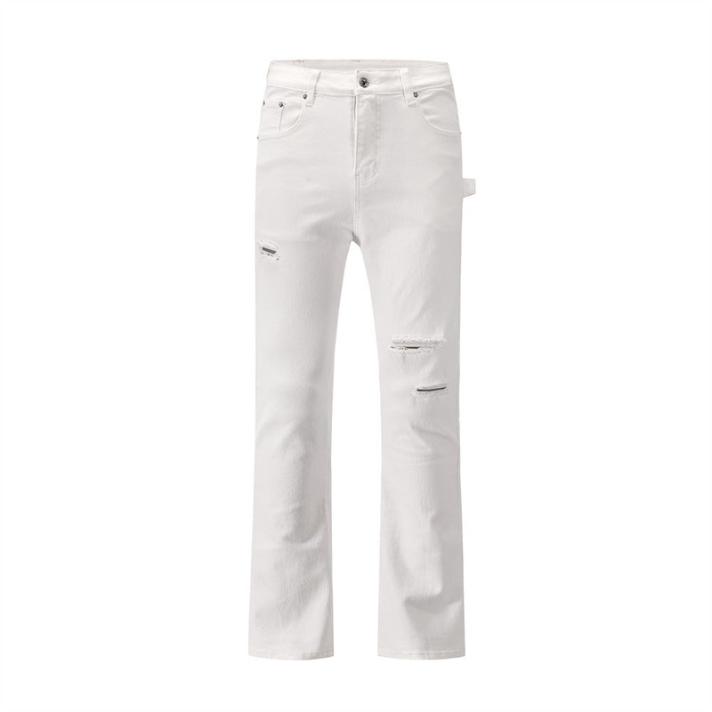 Men Jeans Ripped Solid Color Loose Slim Fit