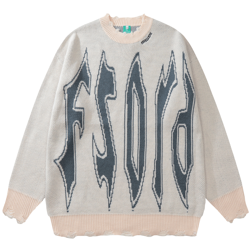Men Sweater Jacquard Ripped Sweater