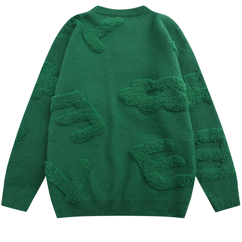 Men Sweater Solid Color Flocking Three-Dimensional Jacquard round Neck Sweater