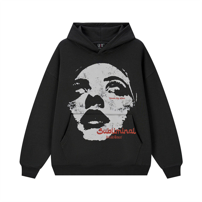 Vintage Hoodie Craves Freedom Solid Color Printed Hooded Sweater Crew Neck