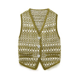 Women Vest Vintage Contrast Color Knitted Cardigan