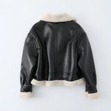 Women Cotton Coat Fleece Faux Leather Thermal Jacket