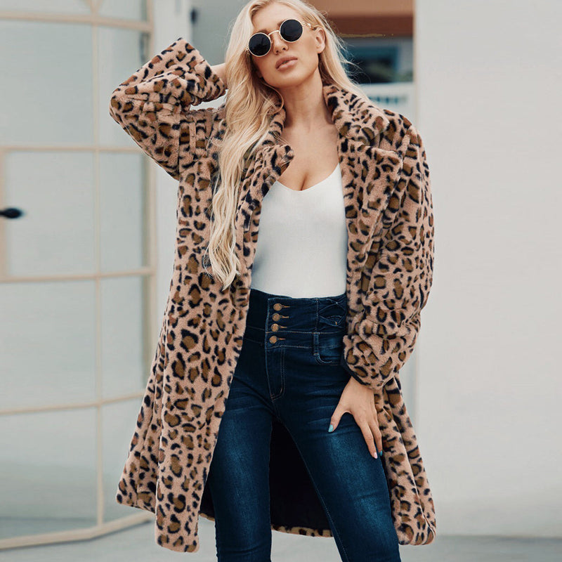 Women Fur Jacket Leopard Fur Fashionable Warm Coat