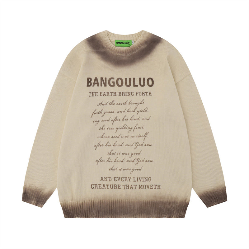Men Sweater Inkjet Printed Loose-Fitting Casual round-Neck Knitwear