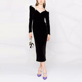 Valentine's Day Dress High Black Bow Velvet Dress Autumn and Winter Dress