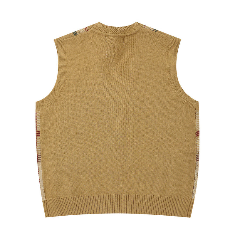 Men Sweater Plaid Sweater Vest Loose