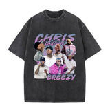 Rapper Chris Brown Big Face Graphic Vintage Washed T-Shirts