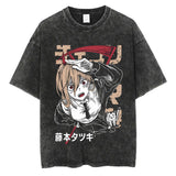 Anime Chainsaw Man Washed TShirt Men Streetwear