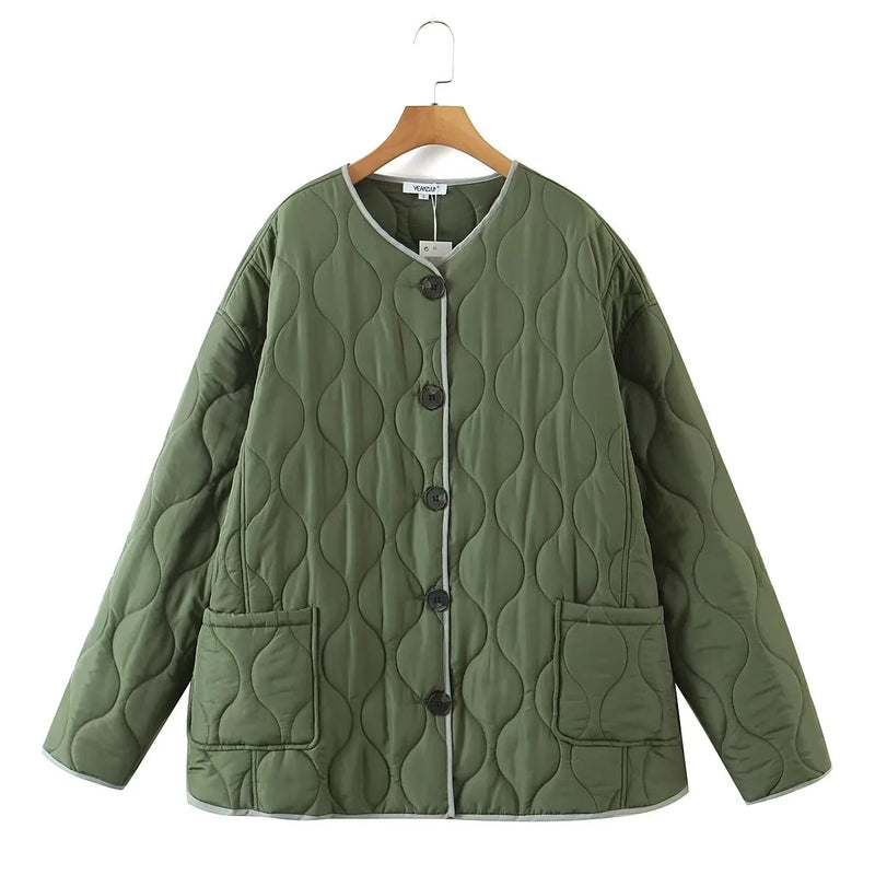Women Cotton Coat Diamond Lattice Loose Fashion Casual