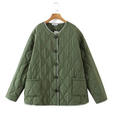 Women Cotton Coat Diamond Lattice Loose Fashion Casual