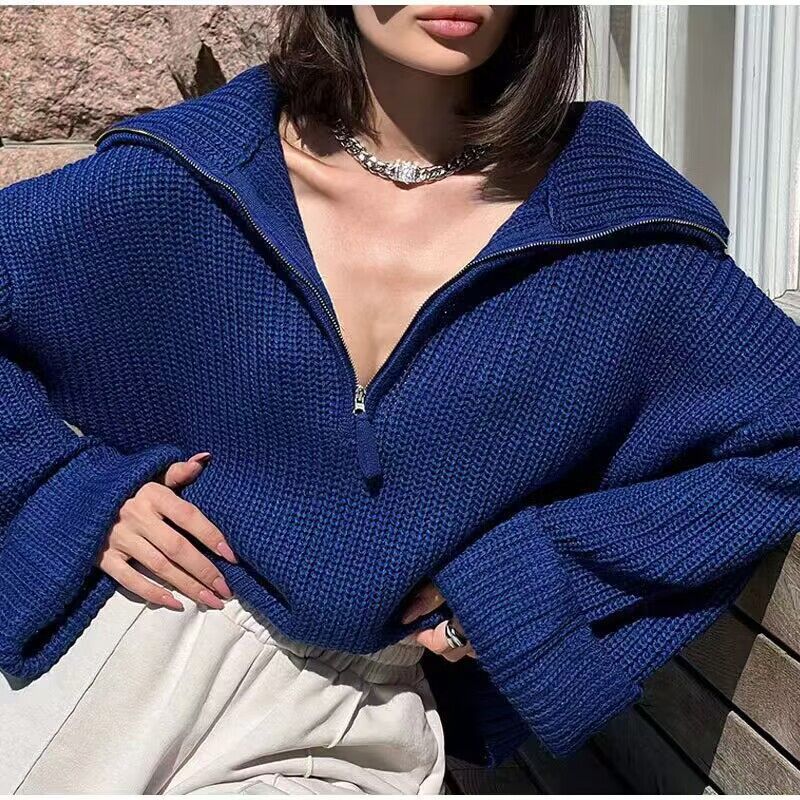 Women Work Business Casual Sweaters Loose Zip Casual Knitted Sweater