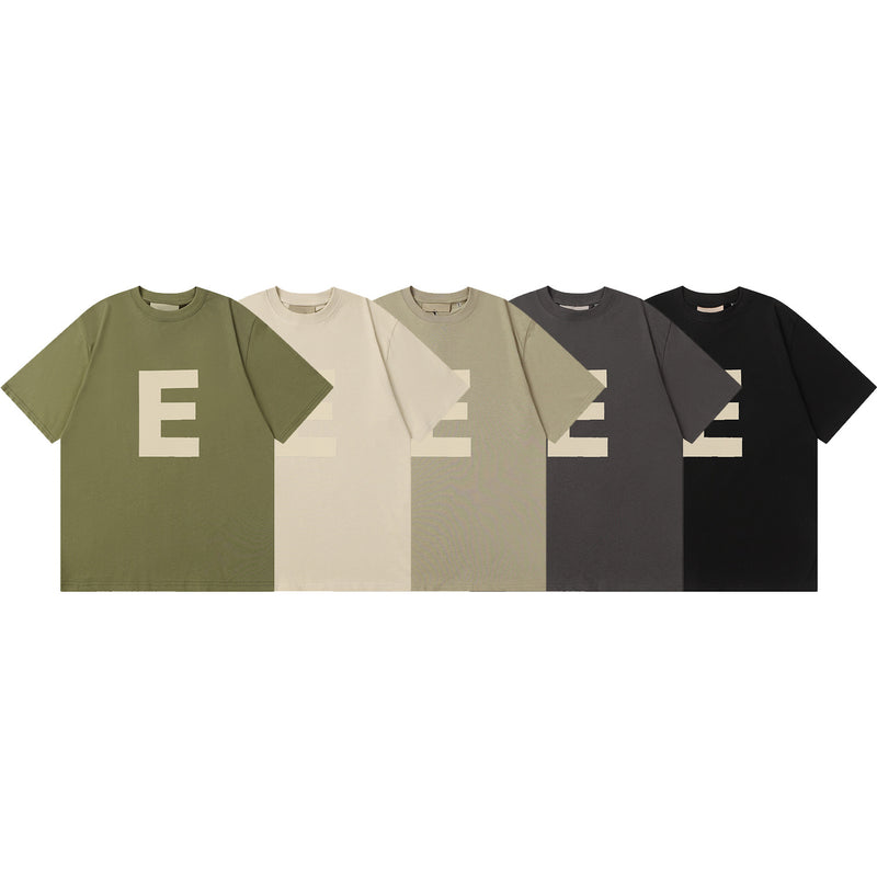 Fog Essentials T Shirts Spring Summer FOG Flocking E Letter Crew Neck Short Sleeves